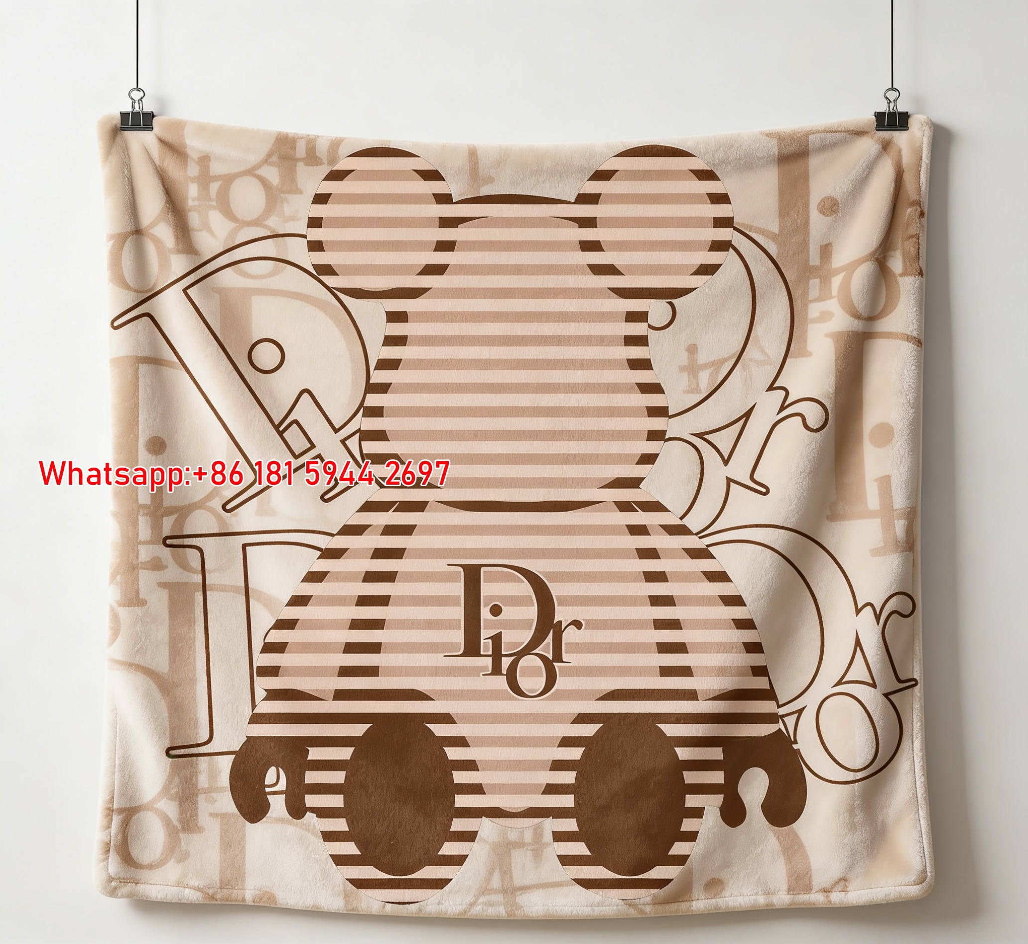 Dior Striped Bear Flannel Sofa Throw Blanket D447